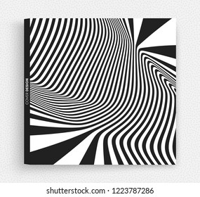 Cover design template. Black and white design. Abstract striped background. Vector illustration. 