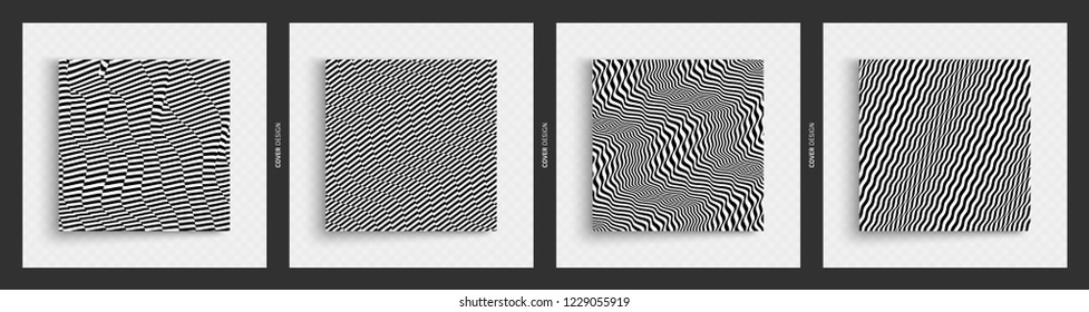 Cover design template. Black and white design. Pattern with optical illusion. Abstract 3D geometrical background. Vector illustration.