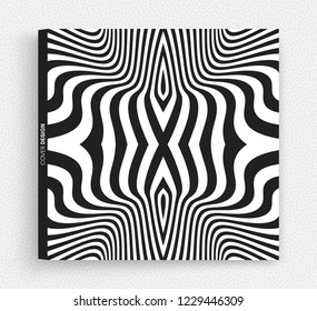 Cover design template. Black and white design. Abstract striped background. Vector illustration. 