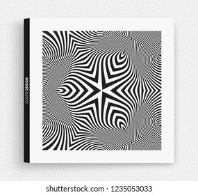 Cover design template. Black and white design. Abstract striped background. Vector illustration. 