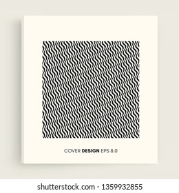 Cover design template. Black and white design. Pattern with optical illusion. Abstract 3D geometrical background. Vector illustration.