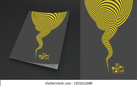 Cover design template. Black and yellow pattern with optical illusion. Applicable for placards, banners, book covers, brochures, planners or notebooks. 3d vector illustration.