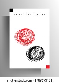 Cover Design Vorlage für Buch, Broschüre, Magazin, Katalog. Handgezeichnete doodle, schwarz-rot-weiße Abbildung. A4-Format. Vektor 10 EPS.