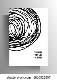 Cover design template for book, brochure, magazine, catalog. Hand drawn doodle black and white illustration. A4 format. Vector 10 EPS.