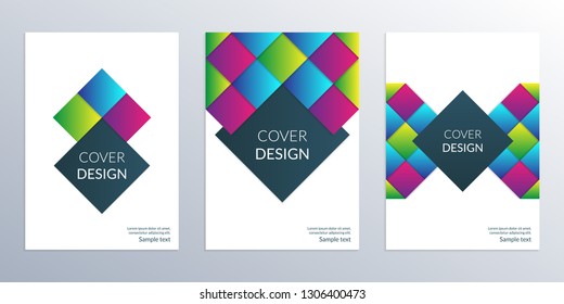 Cover design template. Brochure layout for commercial or business report with modern geometric shapes. Book and magazine covers collection. Vector illustration.