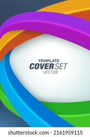 Cover design template colored 3d curves vector