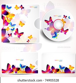Cover design template of disk and business card. Butterfly design