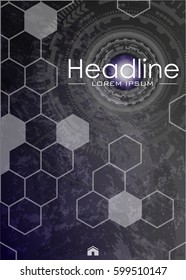Cover design template with futuristic future sci fi circle with internet technology and business interface background. Metallic background.  