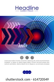 Cover design template with futuristic sci fi circles and technology next arrows background. Vector.  Good for engineering annual report, conference, journal, book, banner, flyer, business report.  