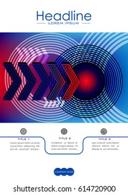 Cover design template with futuristic sci fi circles and technology next arrows background. Vector.  Good for engineering annual report, conference, journal, book, banner, flyer, business report.  