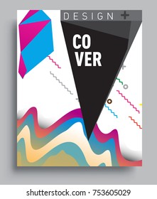 Cover design template with geometric object, arrangement of abstract lines and style graphic geometric elements. Applicable for placards, brochures, posters, covers and banners. Vector Design