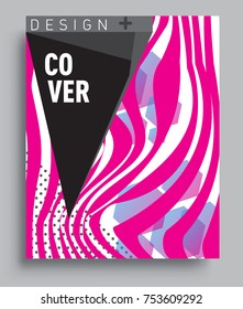 Cover design template with geometric object, arrangement of abstract lines and style graphic geometric elements. Applicable for placards, brochures, posters, covers and banners. Vector Design