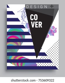 Cover design template with geometric object, arrangement of abstract lines and style graphic geometric elements. Applicable for placards, brochures, posters, covers and banners. Vector Design