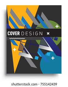 Cover design template with geometric object, arrangement of abstract lines and style graphic geometric elements. Applicable for placards, brochures, posters, covers and banners. Vector Design