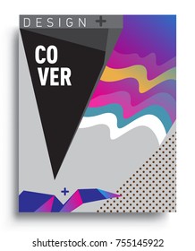 Cover design template with geometric object, arrangement of abstract lines and style graphic geometric elements. Applicable for placards, brochures, posters, covers and banners. Vector Design