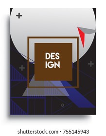 Cover design template with geometric object, arrangement of abstract lines and style graphic geometric elements. Applicable for placards, brochures, posters, covers and banners. Vector Design