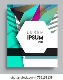 Cover design template with geometric object, arrangement of abstract lines and style graphic geometric elements. Applicable for placards, brochures, posters, covers and banners. Vector Design