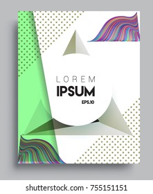 Cover design template with geometric object, arrangement of abstract lines and style graphic geometric elements. Applicable for placards, brochures, posters, covers and banners. Vector Design