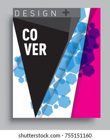 Cover design template with geometric object, arrangement of abstract lines and style graphic geometric elements. Applicable for placards, brochures, posters, covers and banners. Vector Design