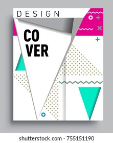 Cover design template with geometric object, arrangement of abstract lines and style graphic geometric elements. Applicable for placards, brochures, posters, covers and banners. Vector Design