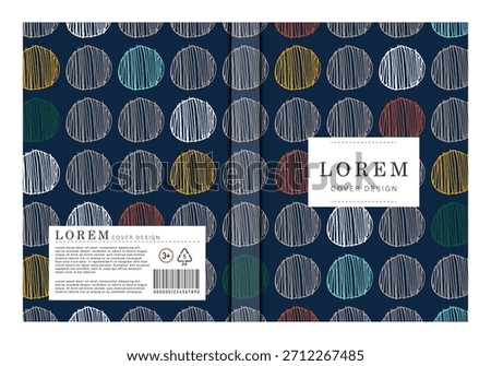 Cover design template. Hand drawn colored circles pattern. Placeholder text. Vector layout for planners, notebooks and diary.