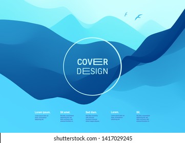 Cover design template. Landscape with mountains. Abstract background with color gradient. Applicable for placards, flyers, banners, book covers, brochures, planners and notebooks. Vector illustration.