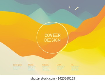 Cover design template. Landscape with mountains. Abstract background with color gradient. Applicable for placards, flyers, banners, book covers, brochures, planners and notebooks. Vector illustration.