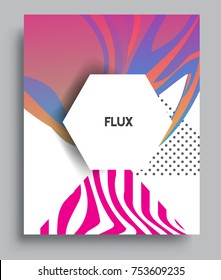 Cover design template with liquid color, arrangement of abstract lines and style graphic geometric elements. Applicable for placards, brochures, posters, covers and banners. Vector Design