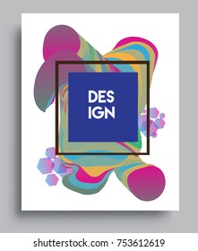 Cover design template with liquid color, arrangement of abstract lines and style graphic geometric elements. Applicable for placards, brochures, posters, covers and banners. Vector Design

