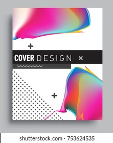 Cover design template with liquid color, arrangement of abstract lines and style graphic geometric elements. Applicable for placards, brochures, posters, covers and banners. Vector Design
