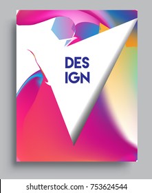 Cover design template with liquid color, arrangement of abstract lines and style graphic geometric elements. Applicable for placards, brochures, posters, covers and banners. Vector Design