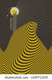 Cover design template. Mountain landscape. Background with optical illusion.  3d vector illustration for brochure, magazine, poster, presentation, flyer and banner. 