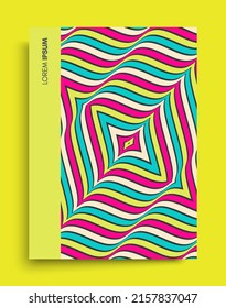 Cover design template. Optic art illustration. The geometric background by stripes. 3d vector pattern for brochure, annual report, magazine, poster, presentation, flyer or banner.
