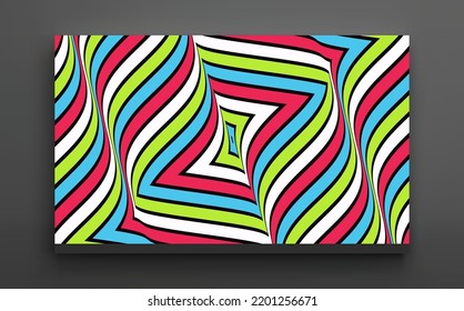 Cover design template. Optic art illustration. The geometric background by stripes. 3d vector pattern for brochure, annual report, magazine, poster, presentation, flyer or banner.