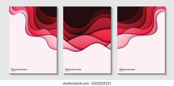 Cover design template with paper waves. Reddish pink color. Ideas for magazine covers, brochures and posters. Vector illustration.