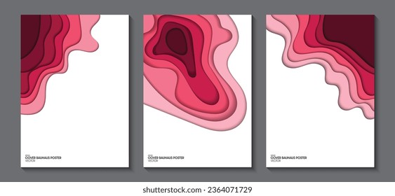 Cover design template with paper waves. Reddish pink color. Ideas for magazine covers, brochures and posters. Vector illustration.