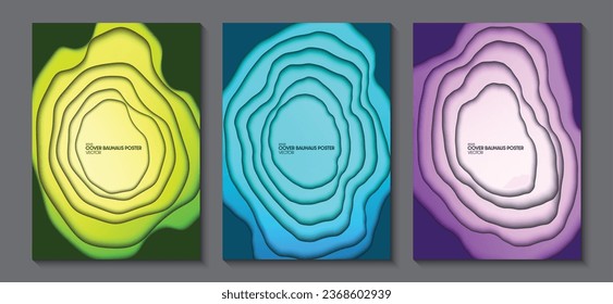 Plantilla de diseño de portada con ondas de papel. Multicolor. Ideas para portadas de revistas, folletos y carteles. Ilustración vectorial.