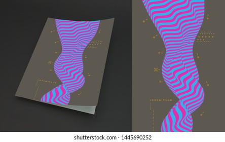 Cover design template. Pattern with optical illusion. Applicable for placards, banners, book covers, brochures, planners or notebooks. 3d vector illustration.