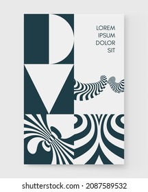 Cover design template. Pattern with optical illusion. 3d vector illustration for brochure, poster, placard, presentation, flyer or banner. 