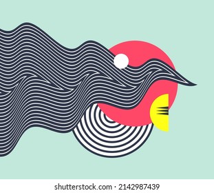 Plantilla de diseño de portada. Patrón con ilusión óptica. Resumen del fondo geométrico 3D. Ilustración vectorial asiática para banner, volante, afiche, portada o folleto.