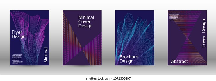 Cover design template set of a  with abstract gradient linear waves.Fashionable style. The background with is suitable for creating a banner, poster, booklet, catalog.