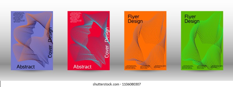 Cover design template set of a  with abstract gradient linear waves.Fashionable style. The background with is suitable for creating a banner, poster, booklet, catalog.