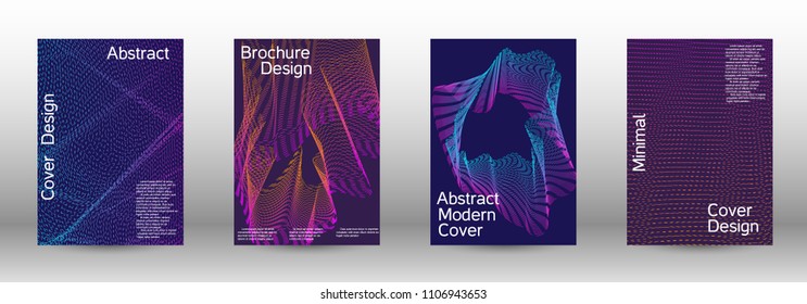 Cover design template set of a  with abstract gradient linear waves.Fashionable style. The background with is suitable for creating a banner, poster, booklet, catalog.