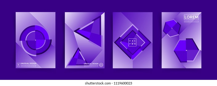 Cover design template set with abstract shapes modern indigo color. Background for decoration presentation, brochure, poster, book. Vector Illustration.