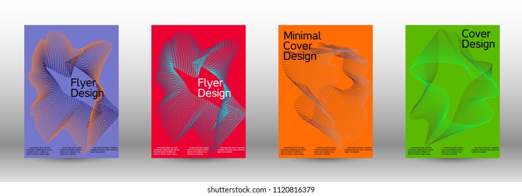 Cover design template set of a  with abstract gradient linear waves.Fashionable style. The background with is suitable for creating a banner, poster, booklet, catalog.
