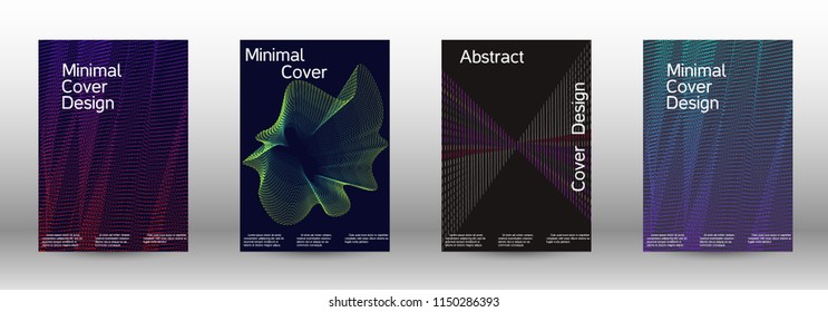 Cover design template set of a with abstract gradient linear waves. Fashionable style.  Sound flyer for creating a fashionable abstract cover, banner,poster.