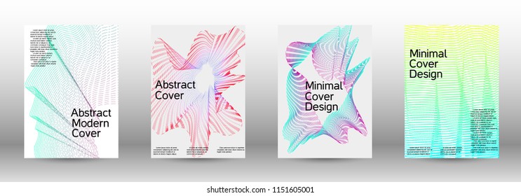 Cover design template set of a with abstract gradient linear waves. Fashionable style.  Sound flyer for creating a fashionable abstract cover, banner,poster.