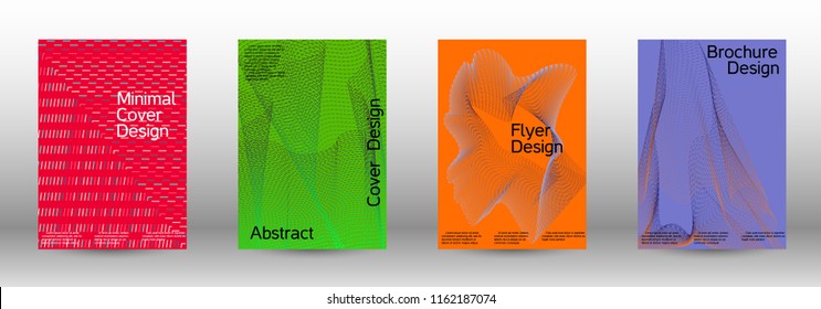 Cover design template set of a  with abstract gradient linear waves.Fashionable style. The background with is suitable for creating a banner, poster, booklet, catalog.