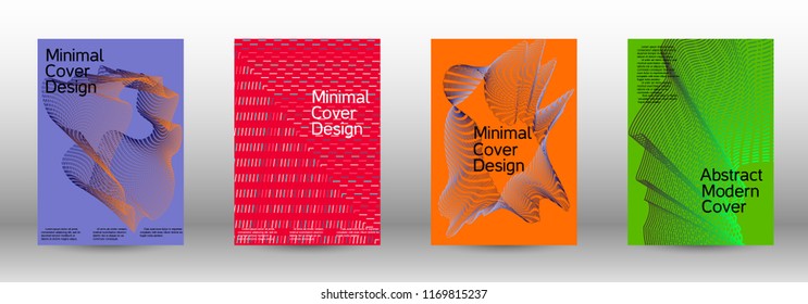Cover design template set of a  with abstract gradient linear waves.Fashionable style. The background with is suitable for creating a banner, poster, booklet, catalog.