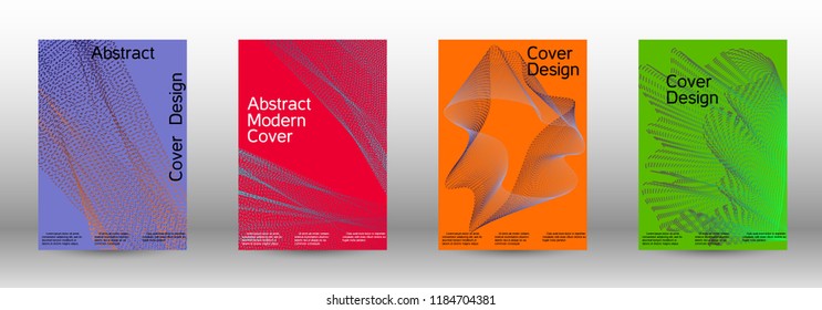 Cover design template set of a  with abstract gradient linear waves.Fashionable style. The background with is suitable for creating a banner, poster, booklet, catalog.